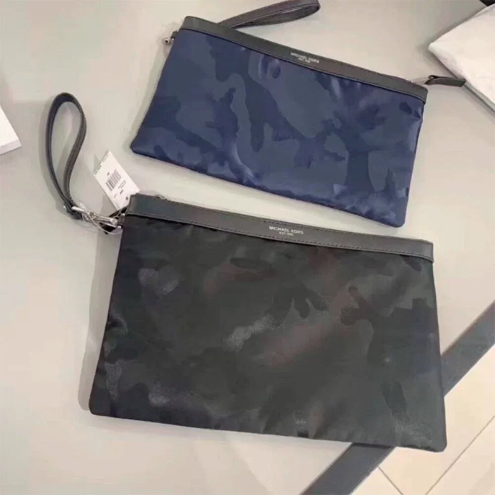 S Michael Kors Kent Nylon Camo Indigo Jacquard Travel Pouch 37S0LACU2U Navy $198